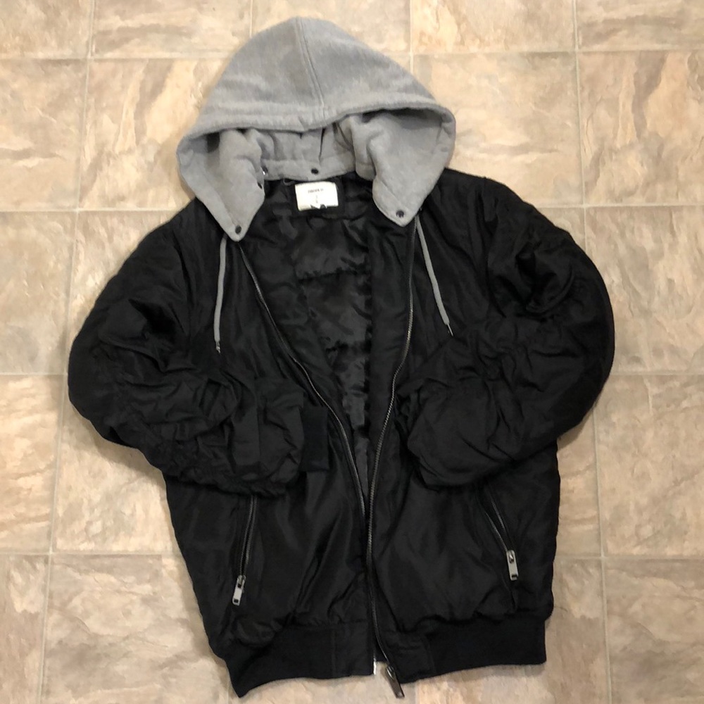 Black and Bomber Jacket with Grey Hood